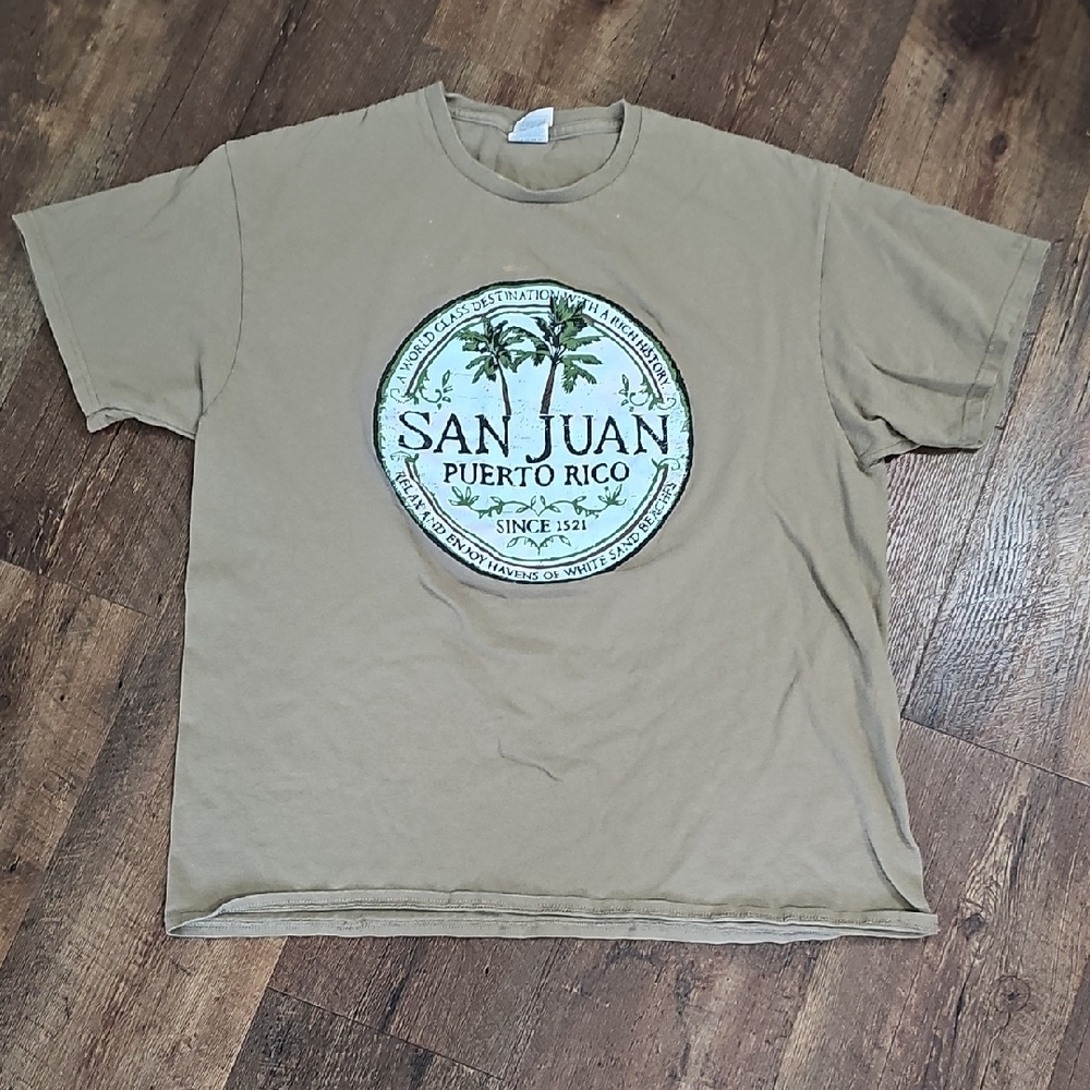 Delta Tan Short Sleeve Tee with Tropical Design XL San Juan Puerto Rico